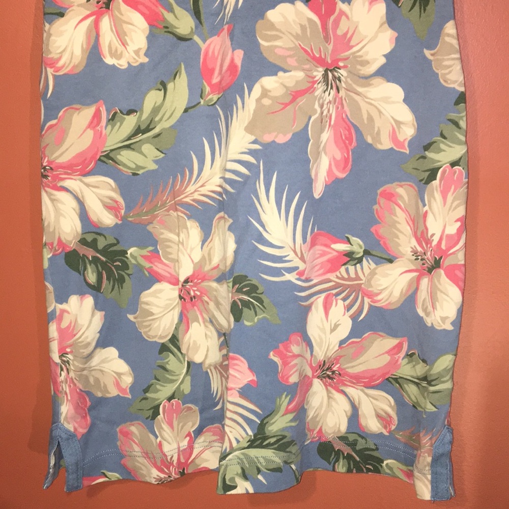 American Living Tropical Floral Blue Tee Shirt Dress Lace Up Front Short Sleeve - Picture 14 of 17